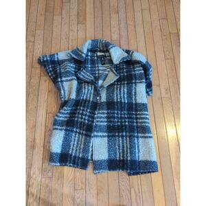 Rachel Zoe Sweater Womens Poncho/Cape One Size Cream/Black Plaid Pullover